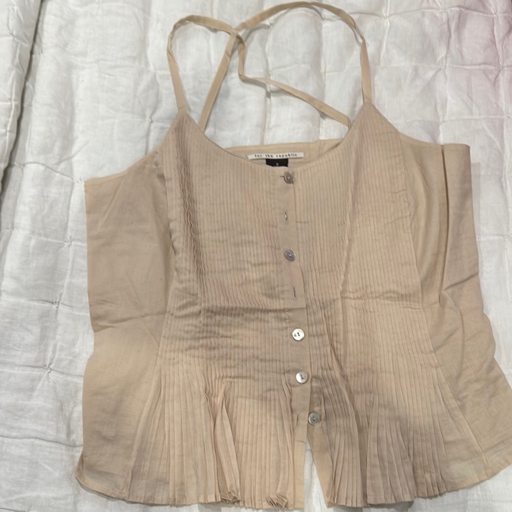 For The Republic Tan Camisole Pleated Peplum Top